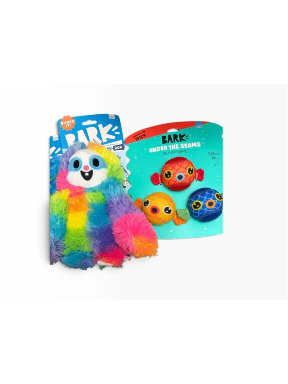 BARK Dinosaur and Rainbow Sloth Dog Toys